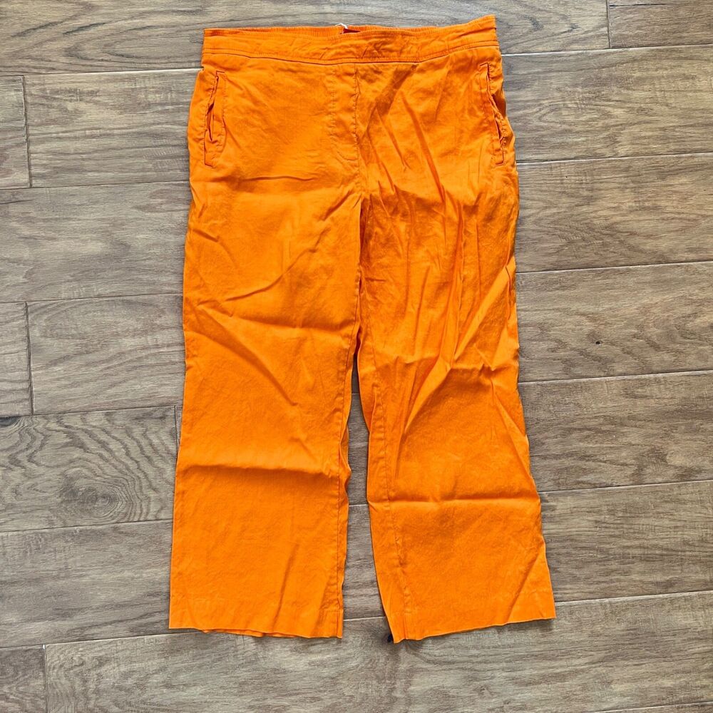 Cartonnier Anthropologie Pants Size L Orange Wide Leg Cropped Linen Blend